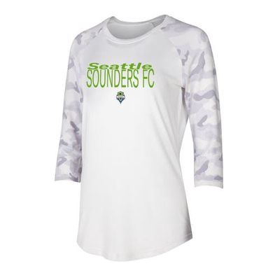 Women's Concepts Sport White/Gray Seattle Sounders FC Composite 3/4-Sleeve Raglan Top