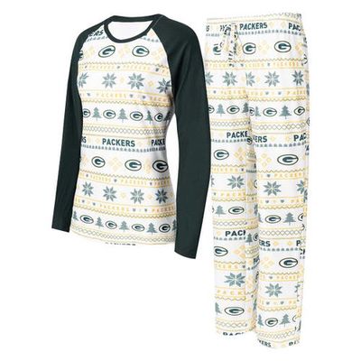 Women's Concepts Sport White/Green Green Bay Packers Tinsel Raglan Long Sleeve T-Shirt & Pants Sleep Set