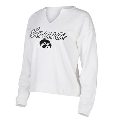 Women's Concepts Sport White Iowa Hawkeyes Sienna Notch Neck Long Sleeve T-Shirt