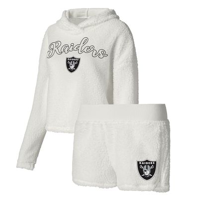 Women's Concepts Sport White Las Vegas Raiders Fluffy Pullover Sweatshirt & Shorts Sleep Set