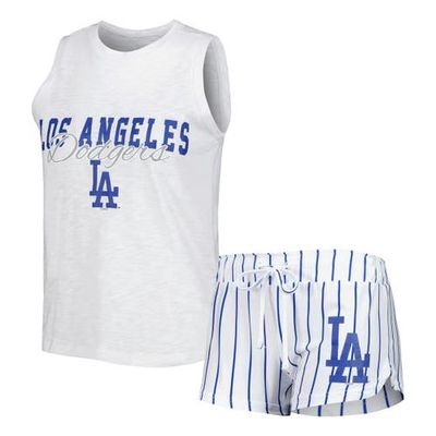 Women's Concepts Sport White Los Angeles Dodgers Reel Pinstripe Tank Top & Shorts Sleep Set