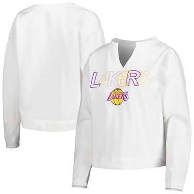 Women's Concepts Sport White Los Angeles Lakers Sunray Notch Neck Long Sleeve T-Shirt