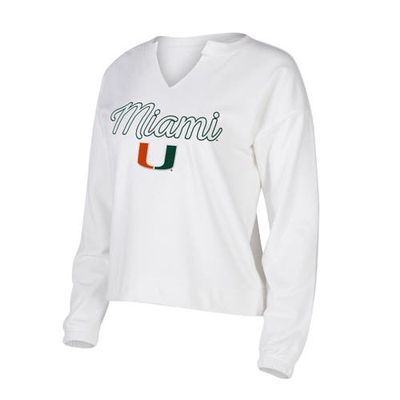 Women's Concepts Sport White Miami Hurricanes Sienna Notch Neck Long Sleeve T-Shirt