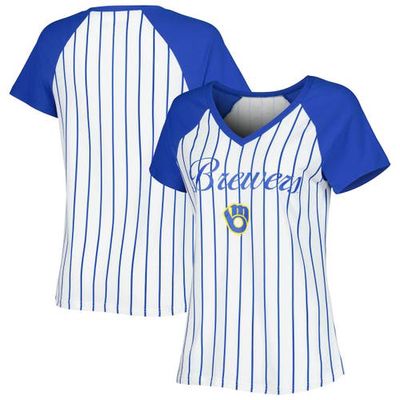 Women's Concepts Sport White Milwaukee Brewers Reel Pinstripe Top