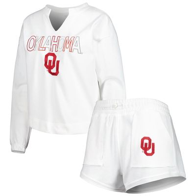 Women's Concepts Sport White Oklahoma Sooners Sunray Notch Neck Long Sleeve T-Shirt & Shorts Set