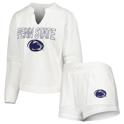 Women's Concepts Sport White Penn State Nittany Lions Sunray Notch Neck Long Sleeve T-Shirt & Shorts Set