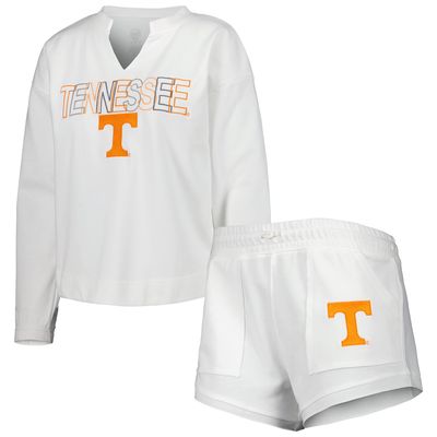 Women's Concepts Sport White Tennessee Volunteers Sunray Notch Neck Long Sleeve T-Shirt & Shorts Set