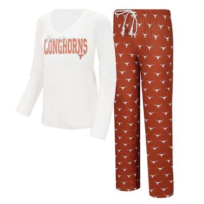 Women's Concepts Sport White/Texas Orange Texas Longhorns Long Sleeve V-Neck T-Shirt & Gauge Pants Sleep Set