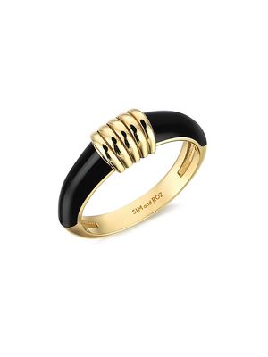 Women's Connected Torque 14K Yellow Gold & Enamel Ring - Black - Size 6 - Black - Size 6