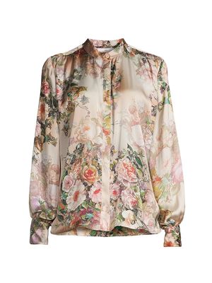 Women's Cornelia Floral Satin Shirt - Daisy Gold - Size XS