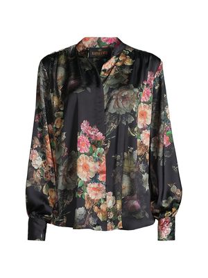 Women's Cornelia Satin Floral Blouse - Daisy Noir Tea Rose - Size XS