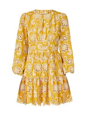 Women's Costas Eyelet-Embroidered Minidress - Golden Yellow Ivory - Size 2