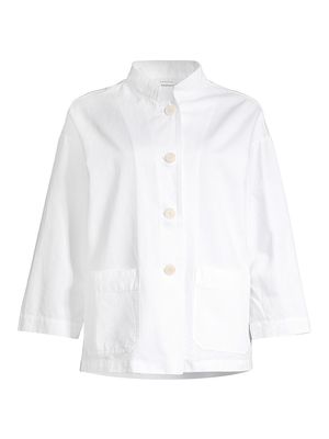 Women's Cotton & Linen Button-Front Jacket - Optic White - Size 2 - Optic White - Size 2