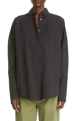 Women's Cotton Blend Button-Up Shirt in Black