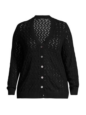 Women's Cotton-Blend Pointelle-Knit Cardigan - Black - Size 18