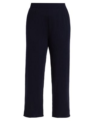 Women's Cotton-Cashmere Wide-Leg Pants - Navy - Size 14 - Navy - Size 14