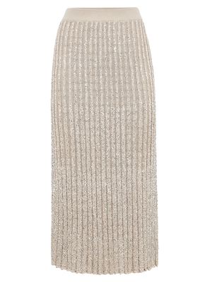 Women's Cotton Dazzling Rib Knit Midi Skirt - Beige - Size Large