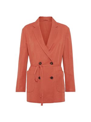 Women's Cotton Organza Blazer with Monili and Belt - Orange - Size 0