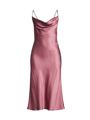 Women's Cowlneck Silk Midi-Dress - Mauve - Size Small - Mauve - Size Small