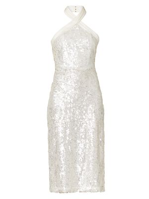 Women's Crawford Sequined Halterneck Midi-Dress - Pearl - Size 10