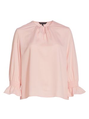 Women's Crepe Bell-Sleeve Blouse - Pink Satin - Size 14 - Pink Satin - Size 14
