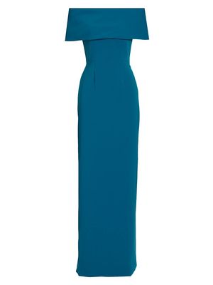 Women's Crepe Off-The-Shoulder Gown - Peacock - Size 2 - Peacock - Size 2