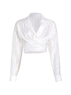 Women's Crinkled Tafetta Tie Front Shirt - White - Size XS - White - Size XS
