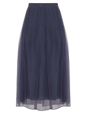 Women's Crispy Silk Pleated Midi Skirt - Blue - Size 4