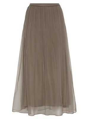 Women's Crispy Silk Pleated Midi Skirt With Shiny Waistband - Brown - Size 00