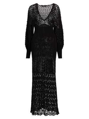 Women's Crochet Cotton Maxi Dress - Black - Size Small
