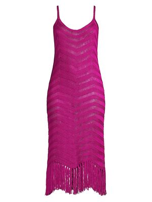 Women's Crochet Fringe Midi-Dress - Radish - Size Medium