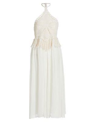 Women's Crochet Halter Crochet & Chiffon Maxi Dress - Off White - Size XS - Off White - Size XS