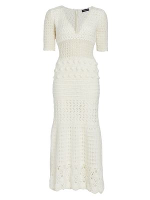 Women's Crochet V-Neck Maxi Dress - Cream - Size XS - Cream - Size XS
