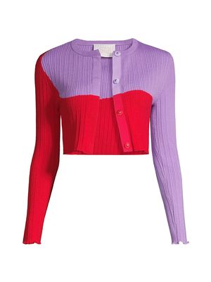 Women's Cropped Colorblocked Cardigan - Red Lilac Multi - Size XS - Red Lilac Multi - Size XS