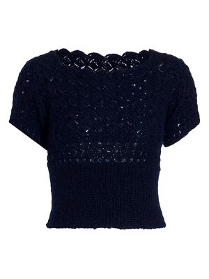 Women's Cropped Crochet Sweater - Navy - Size Small - Navy - Size Small