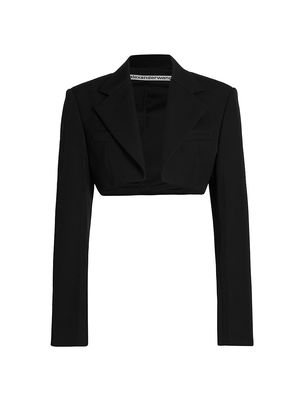 Women's Cropped Logo-Embroidered Blazer - Black - Size 6