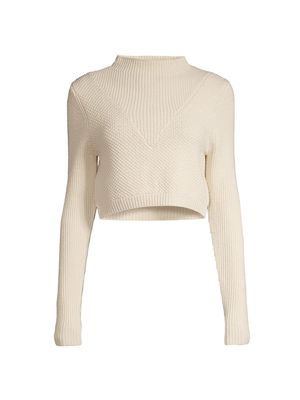 Women's Cropped Mock Turtleneck Sweater - Pearl - Size XS