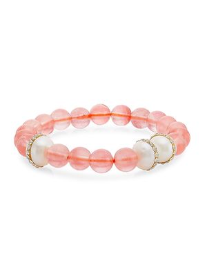 Women's Crystal, Freshwater Pearl & Light Cherry Quartz Beaded Bracelet - Cherry - Cherry