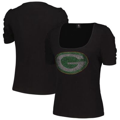 Women's Cuce Black Green Bay Packers Puff Sleeve Scoop Neck Top