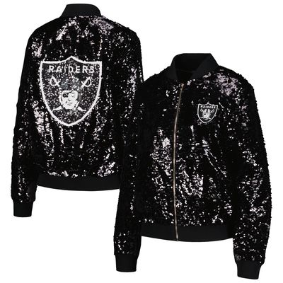 Women's Cuce Black Las Vegas Raiders Sequin Full-Zip Jacket