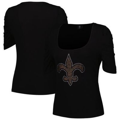 Women's Cuce Black New Orleans Saints Puff Sleeve Square Neck Top