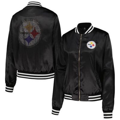 Women's Cuce Black Pittsburgh Steelers Rhinestone Full-Zip Varsity Jacket