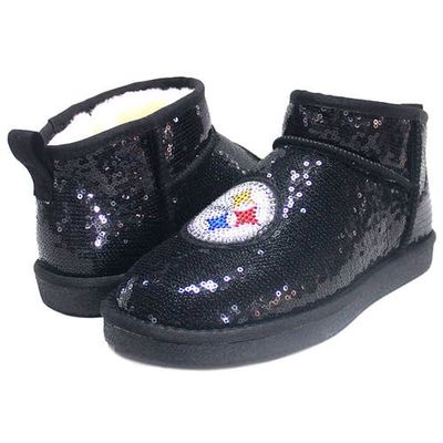 Women's Cuce Black Pittsburgh Steelers Sequin Ankle Boots