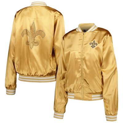 Women's Cuce Gold New Orleans Saints Rhinestone Full-Zip Varsity Jacket