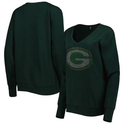 Women's Cuce Green Green Bay Packers Deep V-Neck Pullover Sweatshirt