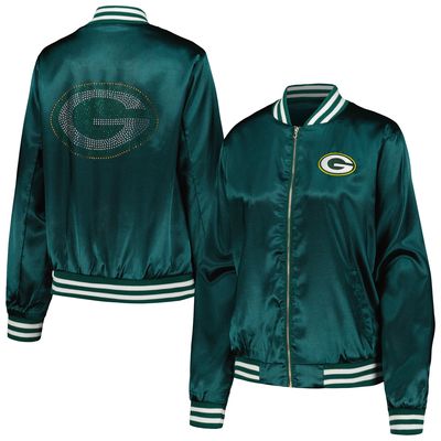 Women's Cuce Green Green Bay Packers Rhinestone Full-Zip Varsity Jacket