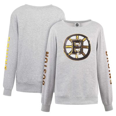 Women's Cuce Heather Gray Boston Bruins Sequin Pullover Sweatshirt