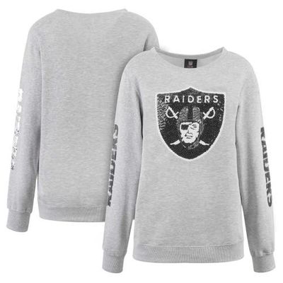 Women's Cuce Heather Gray Las Vegas Raiders Sequined Logo Pullover Sweatshirt