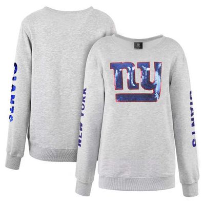 Women's Cuce Heather Gray New York Giants Sequined Logo Pullover Sweatshirt