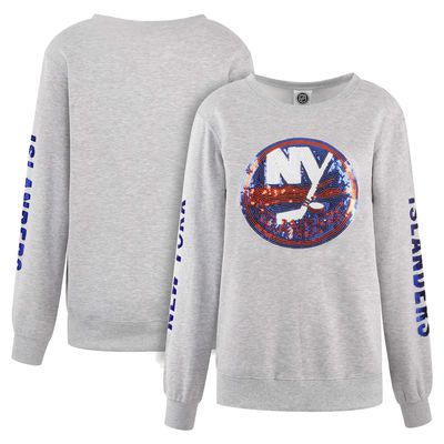 Women's Cuce Heather Gray New York Islanders Sequin Pullover Sweatshirt